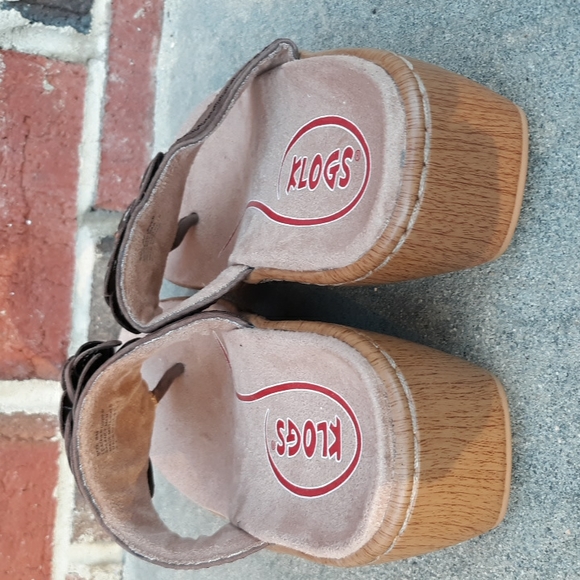 Klogs Size 8 Floral Beaded Brown Leather Faux Wooden Wedge Thong Clog Sandals - Picture 10 of 17